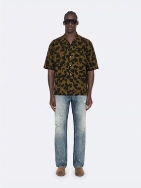 AllSaints Olive and Black Camouflage Short-Sleeve Shirt